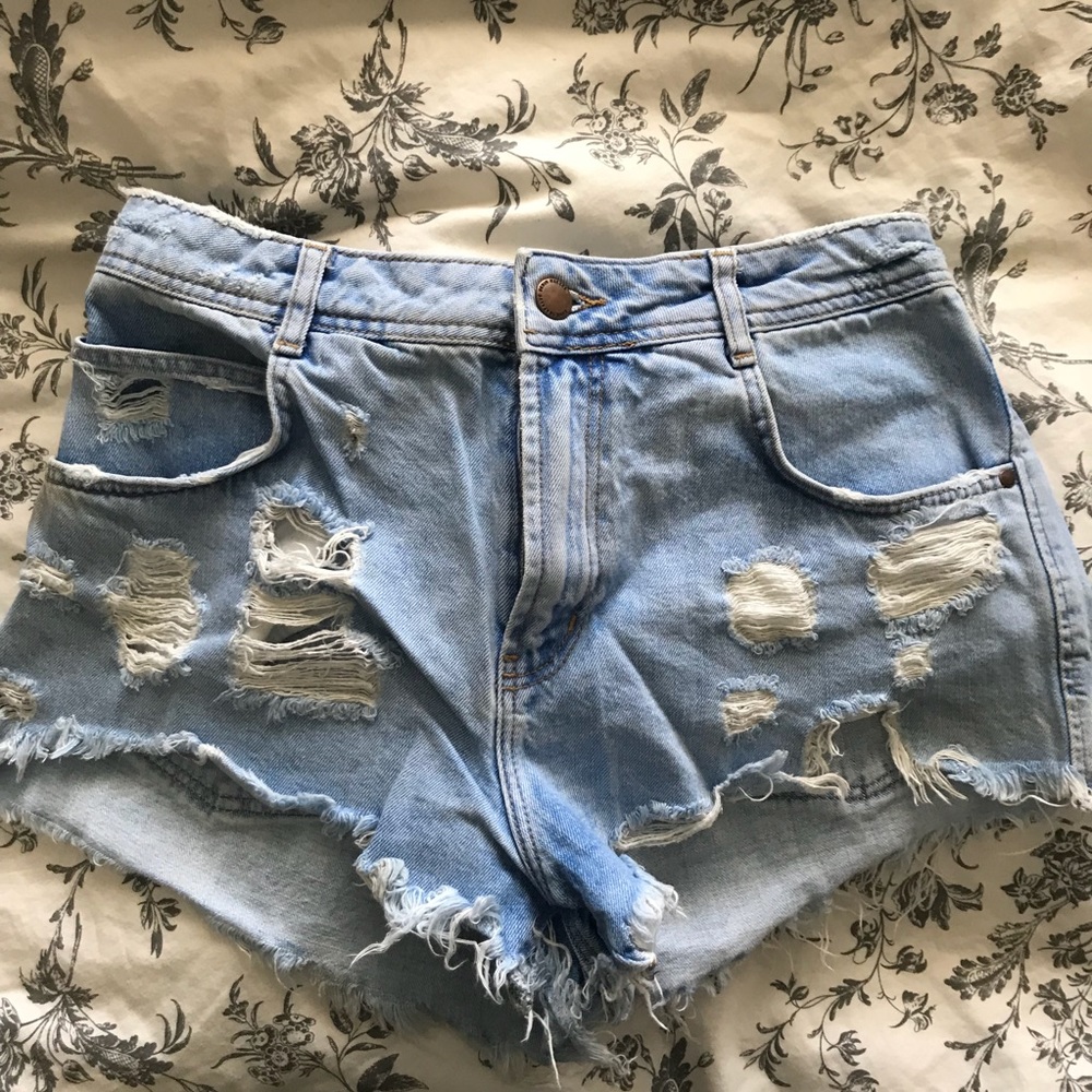 Light Blue Distressed Denim Shorts